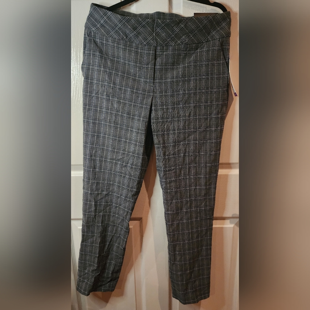 Gray Straight Leg Windowpane Check Pants